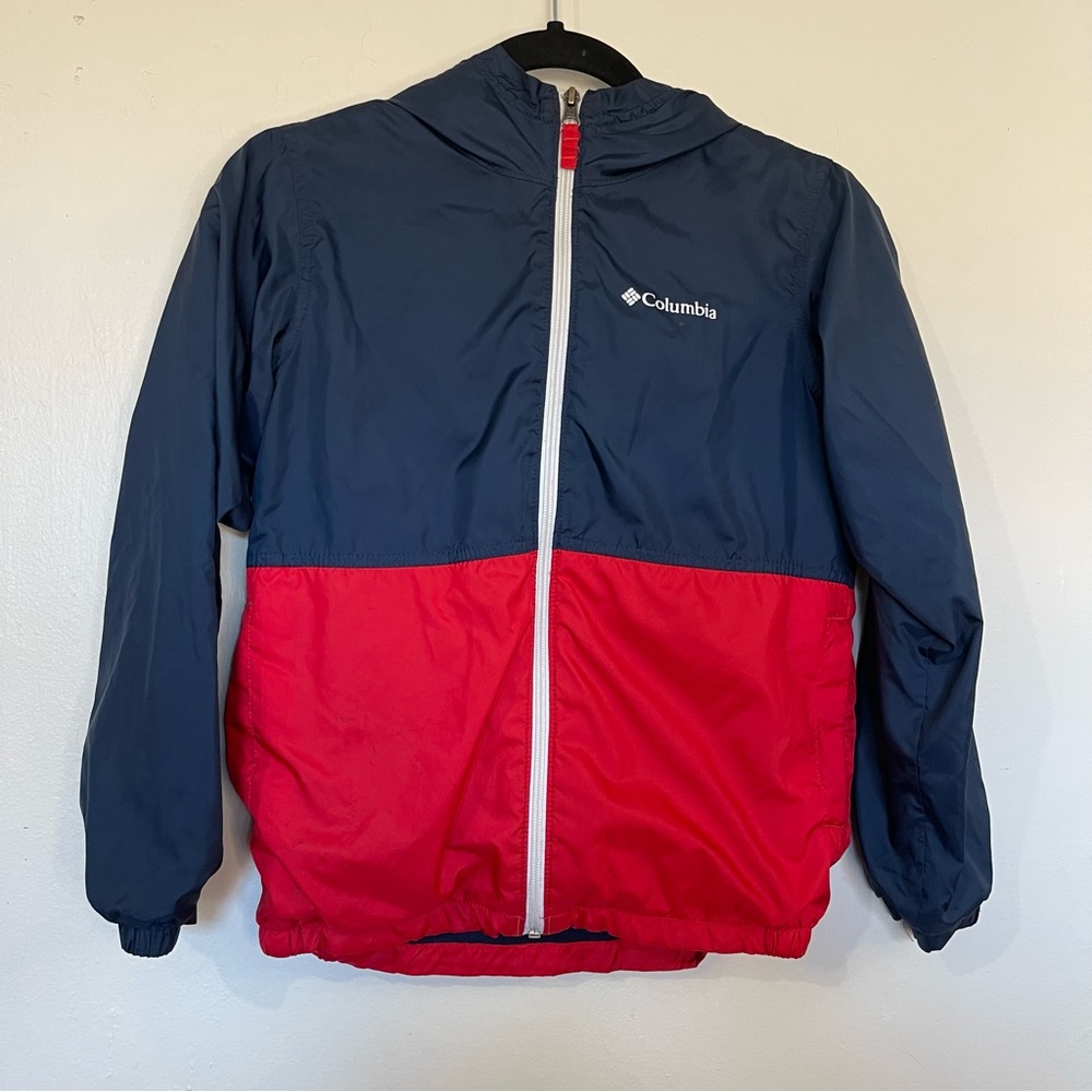 Columbia Red White Blue Patriotic Fleece Lined Windbreaker Hooded Zip Up Jacket